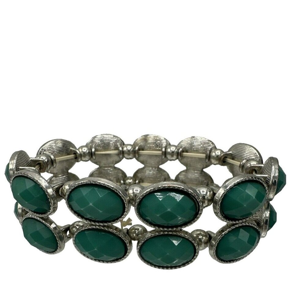 Stretch Bracelet Turquoise Blue Color Stacked Silver Tone Cowgirl Boho Jewelry